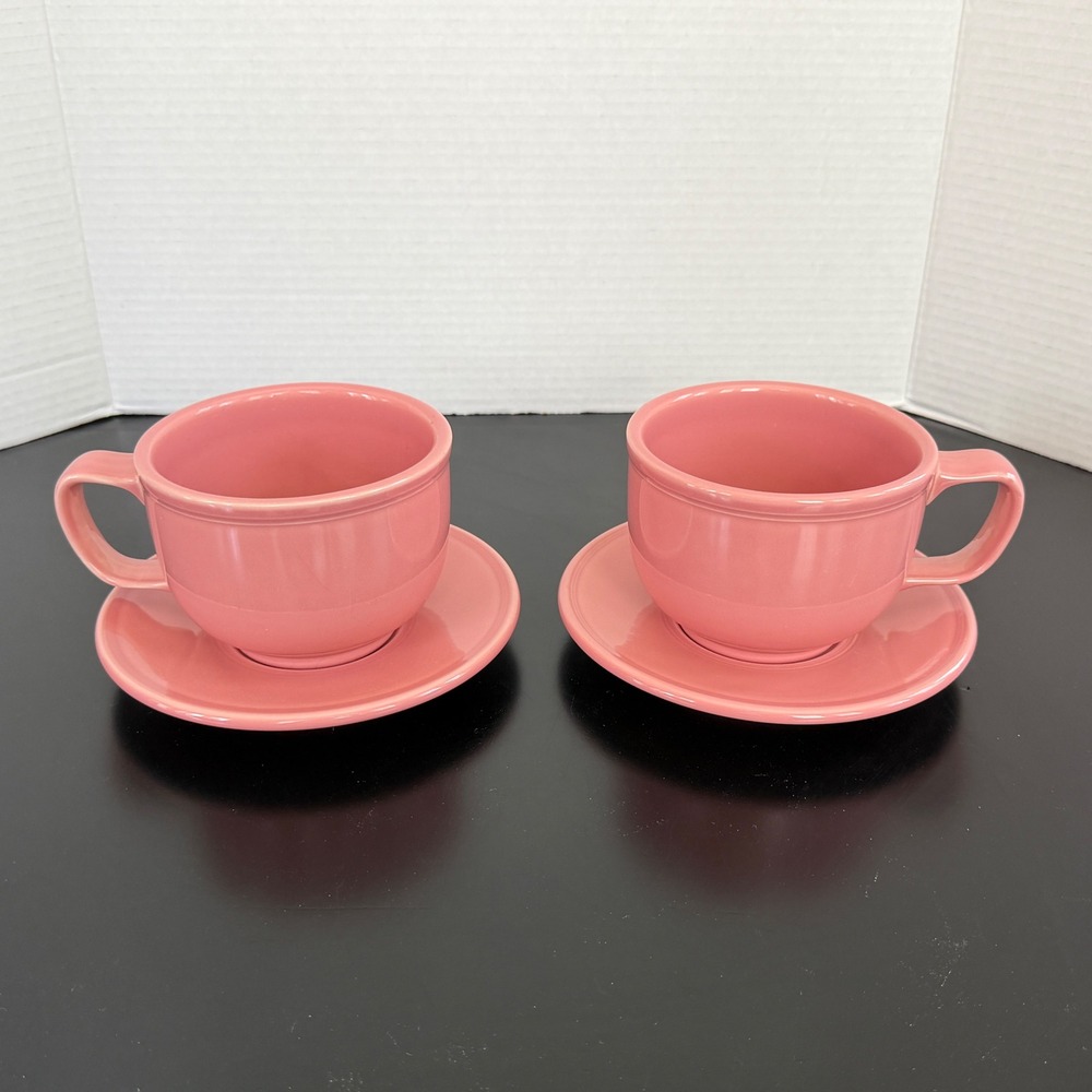 2x Fiestaware Jumbo Cup and Saucer Set Rose Pink 18 oz Capacity
